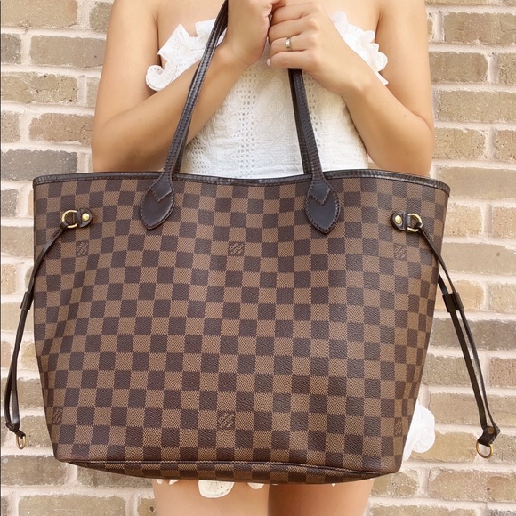 Authentic✅ LOUIS VUITTON Damier Ebene Neverfull MM Tote Bag Red - Picture 2 of 16